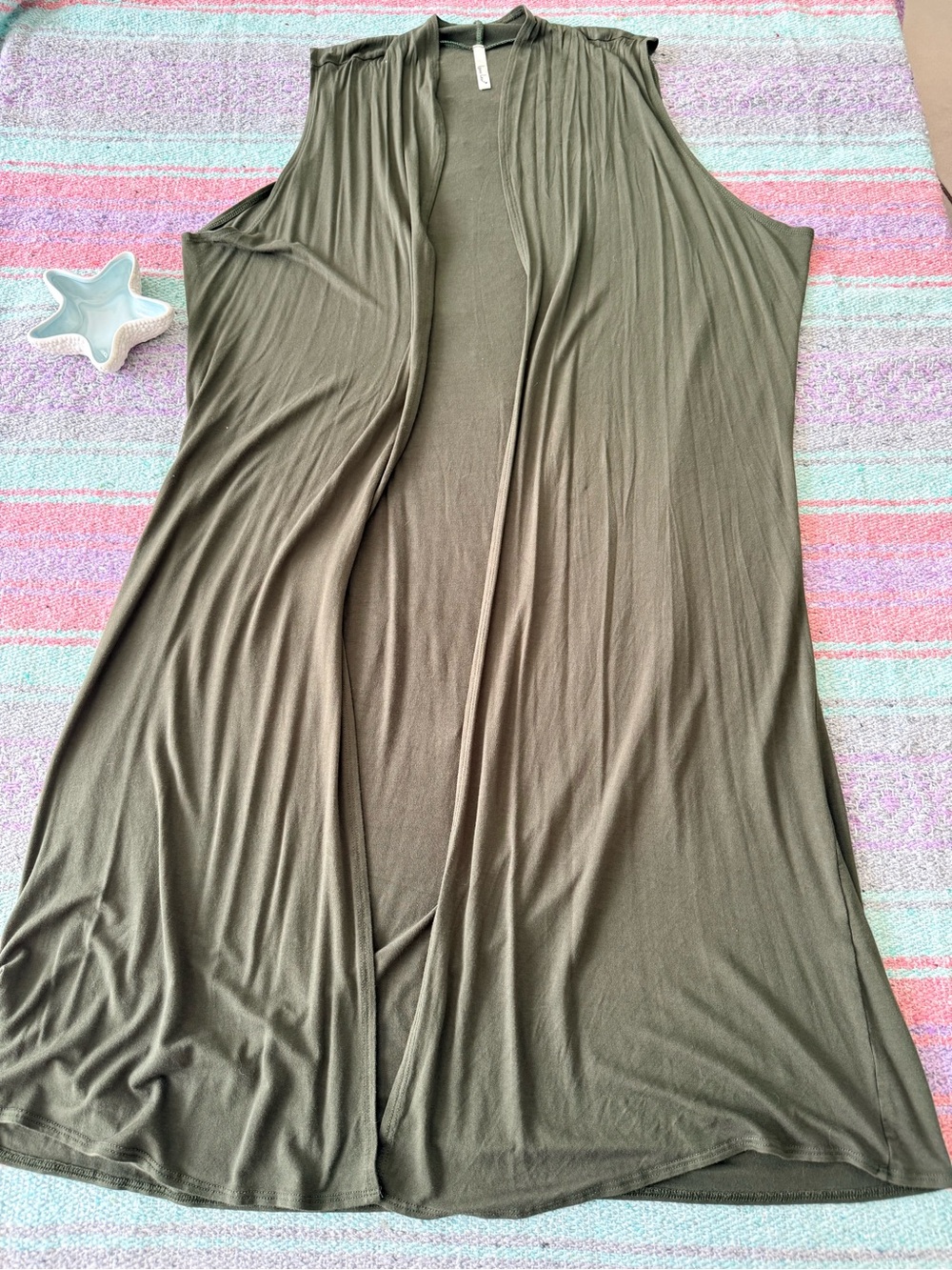 Isaac Liev Olive Green Sleeveless Duster Cardigan 2X Plus Size